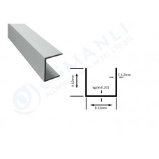 Alüminyum U profil 10mm x  12mm x 10mm x  1.2mm